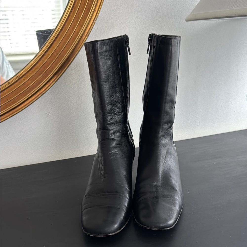 Cole Haan Vintage Leather Black Heeled Mid-Calf Boots Made in Italy - Picture 6 of 15